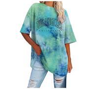 Oversized T Shirts for Women Los Angeles Summer Drop Shoulder Sports Gradient Casual Loose Walking Cycling Summer Baggy Plus Size Casual Cotton Tee Tops