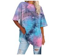 Oversized T Shirts for Women Los Angeles Summer Drop Shoulder Sports Gradient Casual Loose Walking Cycling Summer Baggy Plus Size Casual Cotton Tee Tops