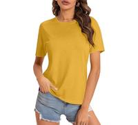 Oversized T Shirts for Women Short Sleeve Crew Neck Tshirts Slim Fit Basic Cotton Tees Ladies T Shirt Womens Going Out Tees Plus Size S-5Xl Yellow 3XL