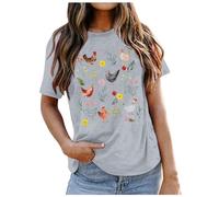 Oversized T Shirts for Women, Tshirts Women Elegant,Tee Blouse T-Shirt Casual Graphic with Cute Chicken Design for Country and Farm Comfortable Mom Shirt Tunic Tops T-Shirts for Ladies Grey