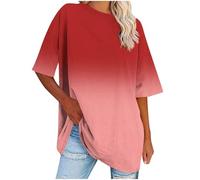 Oversized T Shirts for Women UK Short Sleeve Summer Tops Gradient Color Crew Neck Tshirts Baggy Pullover Tunic Tops Ladies Elegant Blouses Casual Basic Tee Shirts Plus Size S-5XL