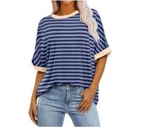 Oversized T Shirts for Women UK Y2k Short Sleeve Crewneck Womens Tops 2024 Summer Tops Dressy Casual Ladies Striped Shirts Plus Size Tops for Women Flowy Blouses Womens Blouses