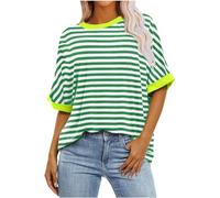 Oversized T Shirts for Women UK Y2k Short Sleeve Crewneck Womens Tops 2024 Summer Tops Dressy Casual Ladies Striped Shirts Plus Size Tops for Women Flowy Blouses Womens Blouses