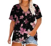 Oversized T Shirts Plus Size Summer Tops Short Sleeve V Neck Tunic Blouses Loose Baggy Tee Top Plain Casual Athletic Gym Pullover D Black