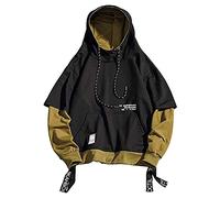 Oversized Techwear Streetwear Hip Hop Hoodie For Men, Classic Harajuku Sweatshirts Long Sleeve Pullover Hooded Jacket With Pocket Fashion Japanese Hoodie Patchwork Top Emo Hoodies Y2K Top Black