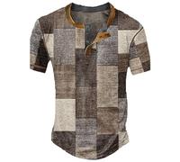Oversized Tops for Men Off White Blouse Nursery Teacher Gifts Formal Men's T Shirt Button Neck Short Sleeved Casual Top Striped Plaid Retro Western Denim Print Top Bargains of The Day Sale