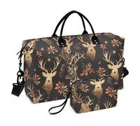 Oversized Travel Duffel Bag Christmas Deer Black Golden Travel Weekender Gear Bag with Adjustable Strap for Trip 2 Pcs Set bolsos para viajar