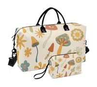 Oversized Travel Duffel Bag Travel Weekender Gear Bag Retro Woodland Mushrooms Flowers Gym Tote Bag with Adjustable, Retro Woodland Mushrooms Flowers, Set Of 2, Art Deco