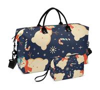 Oversized Travel Duffel Bag Vintage Blue Snowmans Retro Christmas Large Carry On Bag Gym Duffel Bag with Toiletry Bag for Workout Foldable, Vintage blue snowmans Retro Christmas, Set Of 2, Art Deco