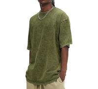 Oversized Tshirts for Men Tshirts for Men UK Acid Washed Short Sleeve Round Neck Tops Heavyweight Cotton Tees Vintage Baggy Tops Loose Fit Summer Clothes Casual Loungewear Plus Size S-5XL Army Green