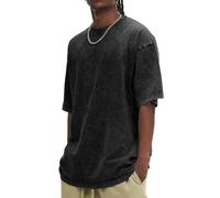 Oversized Tshirts for Men Vintage Tees Casual Loose Fit Retro Streetwear Shirts Acid Wash Tees Baggy Tops, Black, XL