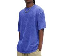 Oversized Tshirts for Men Vintage Tees Casual Loose Fit Retro Streetwear Shirts Acid Wash Tees Baggy Tops, Blue, 3XL