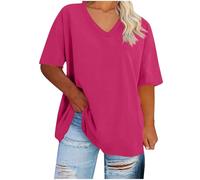Oversized Tshirts for Women Workout Plus Size Tops V Neck Short Sleeve Gym Shirts Solid Color Sports Casual Loose Fit Pullover Basic Tees Beach Vacation Gym Clothes