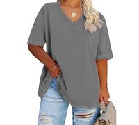 Oversized Tshirts for Women Workout Plus Size Tops V Neck Short Sleeve Gym Shirts Solid Color Sports Casual Loose Fit Pullover Basic Tees Beach Vacation Gym Clothes