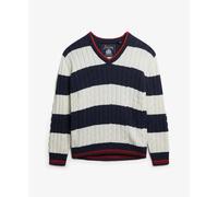 Oversized twisted and striped V-neck sweater for women Superdry Bleu M