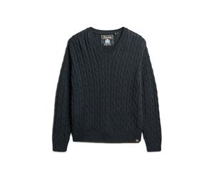 Oversized twisted knit V-neck pullover for women Superdry Bleu S/M