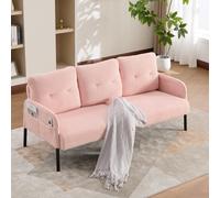 Oversized Two-Seater Corduroy Sofa with Ergonomic Curves, Comfortable Loveseat with Dual Side Storage Pockets, 171L x 72W x 80H cm, Pink Aosom UK
