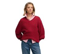 Oversized V-neck cable knit jumper for women Superdry Rouge XS