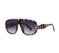 Oversized Vintage Big Frame Sunglasses Women for Men Luxury Punk Popular Metal Rivet Shades(Leopard Gray)