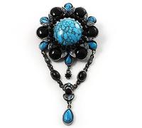 Oversized Vintage Turquoise Stone Charm Floral Brooch