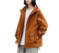 Oversized Waterproof Jackets for Women Fall Lightweight Windbreaker Zip Up Long Sleeve Hooded Hiking Rain Coats Brown