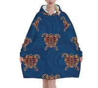 Oversized Wearable Blanket Hoodie, Aboriginal Australian Art Turtles Pattern Soft Cozy Flannel Hooded Blanket for Adult
