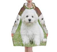 Oversized Wearable Blanket Hoodie Bichon Frise Dog,Super Soft Flannel Hooded Blanket Pullover For Adults,Warm Fleece Sweatshirt For Women Men/Cozy Wearable Blanket Hoodie For Cold Weather