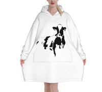 Oversized Wearable Blanket Hoodie Cow In Black And White,Super Soft Flannel Hooded Blanket Pullover For Adults,Warm Fleece Sweatshirt For Women Men/Cozy Wearable Blanket Hoodie For Cold Weather