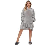 Oversized Wearable Blanket Hoodie Teddy Fleece Fluffy Sherpa Hooded Sweatshirt Blanket with Pocket for Men & Women (Silver)