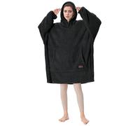 Oversized Wearable Hoodie Blanket, Fluffy Warm Winter Teddy Fleece Hoodie Blanket for Women, Wearable Blanket with Sleeves and Hood, as a Gift Idea for Adult, 95x160 cm, Black