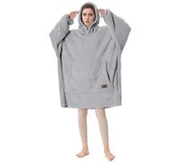 Oversized Wearable Hoodie Blanket, Fluffy Warm Winter Teddy Fleece Hoodie Blanket for Women, Wearable Blanket with Sleeves and Hood, as a Gift Idea for Adult, 95x160 cm, Grey