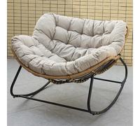 Oversized Wicker Egg Rocking Chair with Padded Cushion Indoor & Outdoor Recliner for Patio Front Porch Garden Yard - Comfortable Relaxation Furniture