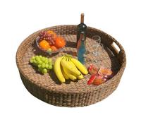 Oversized Wicker Floating Pool Tray Table - Hand-Woven Serving Tray with Handles for Adults Perfect for Sandbars Spas and Baths - 60cm Pool Accessory