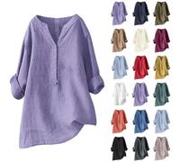 Oversized Women's Summer Linen Blouses Ladies Loose Dressy Casual 3/4 Sleeve Tunic Tops Elegant Business Office Work Henley V Neck Tee Shirts Pink