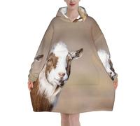 Oversized Women's Wearable Blanket Hoodie, Flannel Pullover Blanket, Blanket Sweatshirt Animal Goat Printed