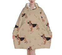 Oversized Women's Wearable Blanket Hoodie, Flannel Pullover Blanket, Blanket Sweatshirt German Shepherd Foot Prints