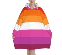 Oversized Women's Wearable Blanket Hoodie, Flannel Pullover Blanket, Blanket Sweatshirt Lesbian Pride Flag