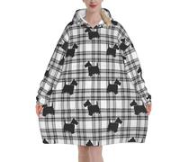 Oversized Women's Wearable Blanket Hoodie, Flannel Pullover Blanket, Blanket Sweatshirt Scottish Terrier Plaid Scotty Dog