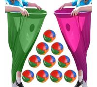 Oversized Yard-Games Granny-Pants Sets, Backyard Relay Race Games, Funny Giants Stretch Pants with Bouncy Balls for Picnic Reunion Park Patio(F)