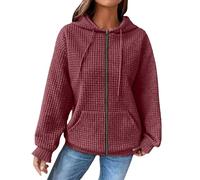 Oversized Zip up Hoodie Long Sleeve Full Zip Womens Hoodies Waffle Long Sleeve Tops for Women Uk 1/2 Zipper Plus Size Tops for Women 22-24 Y2k Hoodie Comfortable Grey Zip up Hoodie Sweatshirt Sale