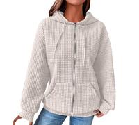Oversized Zip up Hoodie Long Sleeve Full Zip Womens Hoodies Waffle Long Sleeve Tops for Women Uk 1/2 Zipper Plus Size Tops for Women 22-24 Y2k Hoodie Comfortable Grey Zip up Hoodie Sweatshirt Sale