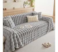 OversizeFaux Fur Throw Blanket for Sofa, Couch, Cha& Be- Cozy Warm Fluffy Rabbit Blanket for Living Room, 180x300cm, Soft Gray Color - Perfect for 1/2/3/4 Seaters