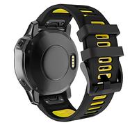OVERSTEP Watch Band for Garmin Fenix 5X, 6X, 7X, 3, HR, Descent MK1, D2 Delta PX, Charlie - 26mm Silicone Strap Replacement - Black and Yellow - Sports Watch Band