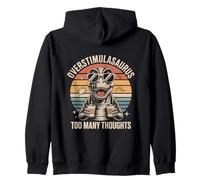 Overstimulasaurus Too Many Thoughts Retro Dino Zip Hoodie