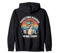 Overstimulasaurus Too Many Thoughts Retro Dino Zip Hoodie