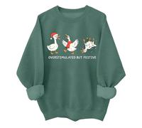 Overstimulated But Festive Sweater Funny Christmas Goose Sweatshirt Unisex Green
