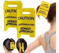 Overstimulated Caution Sign Hair Claw Clip - Funny Yellow Caution Clip with "Hold On I’m Over Stimulated" Slogan, Strong Grip for Thick/Thin Hair, Bold Gift for Coworkers & Friends (2pcs)