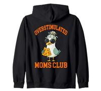 Overstimulated Moms Club Funny Seagull Messy Bun Pizza Zip Hoodie