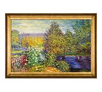 OverstockArt Corner of The Garden at Montgeron by Claude Monet with Athenian Gold Frame Hand Painted Oil on Canvas, Wood, Multi-Colour, 73.66 x 104.14 x 5.08 cm