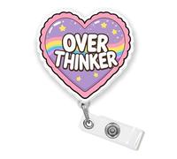 Overthinker Badge Reel 2 Inches Badge Holder with Retractable Clip Mental Health, Overthinking, Anxiety, Overwhelmed Acrylic Material ID Name Badge Clip Accessories for HR Nurse Office Workers Student